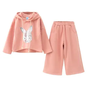 2 Pcs Junior Girl Cute Animals Printed Hoodies And Pants