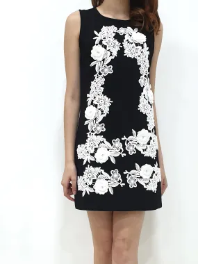 3D Flower Shift Dress - Black
