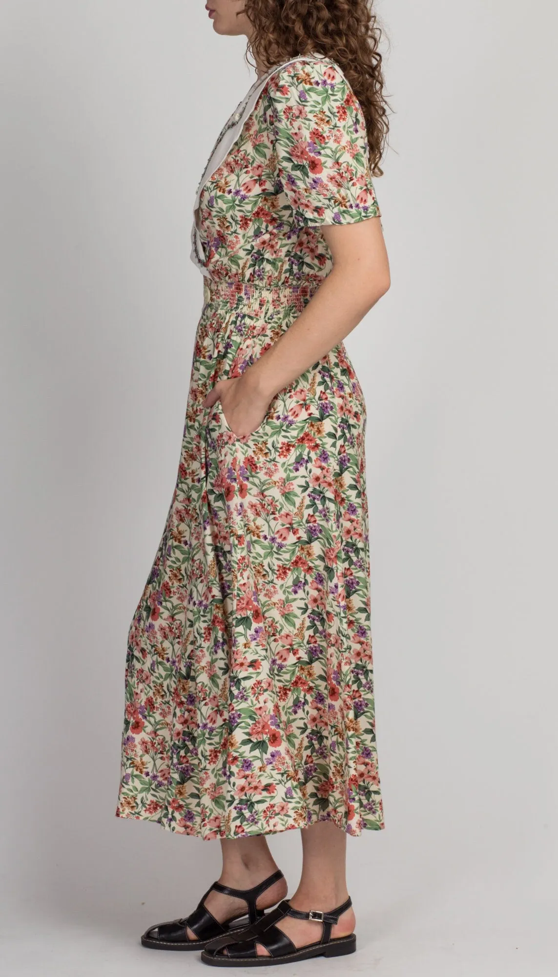 80s Floral Oversize Collar Grunge Dress - Extra Small