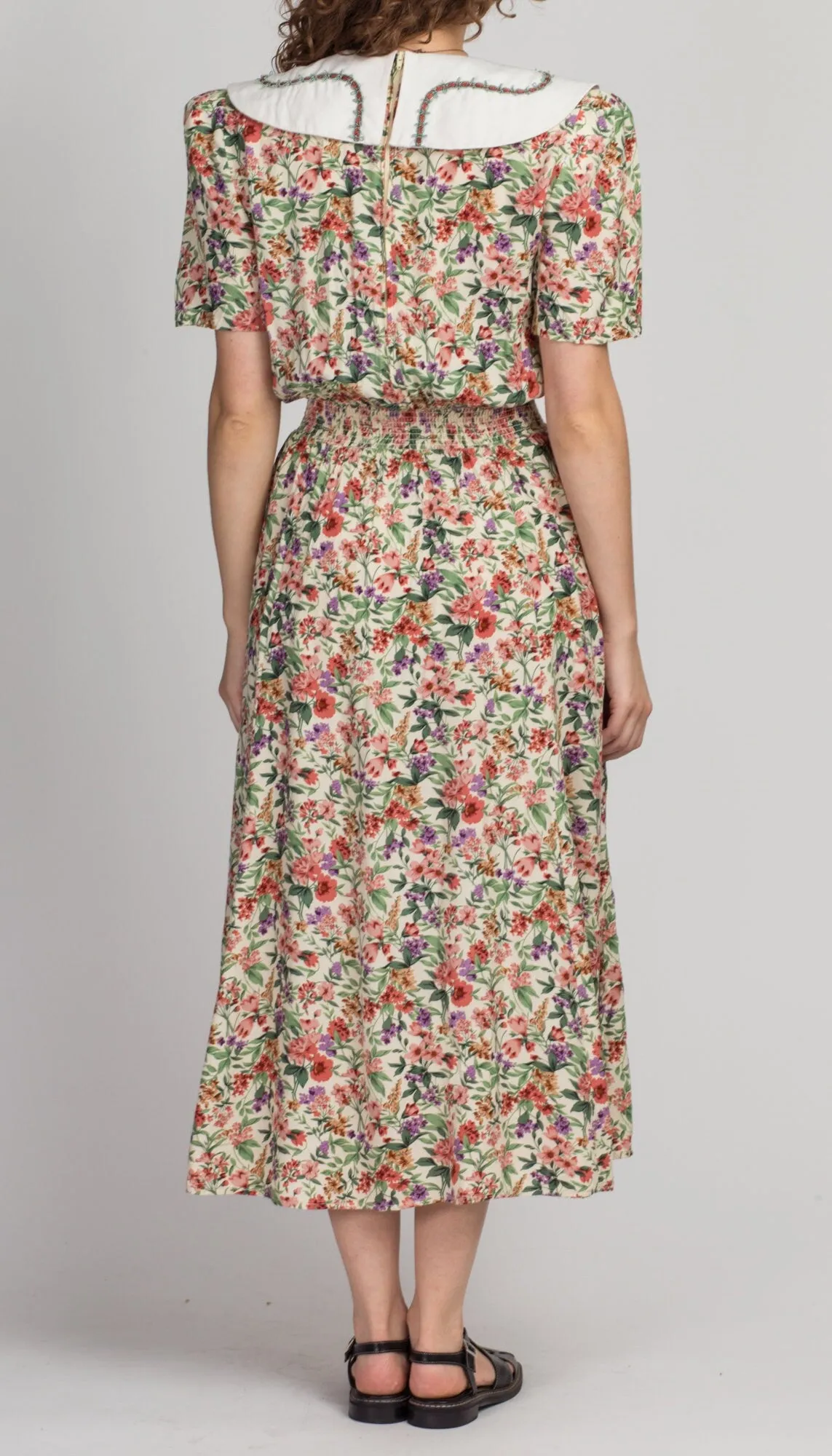 80s Floral Oversize Collar Grunge Dress - Extra Small