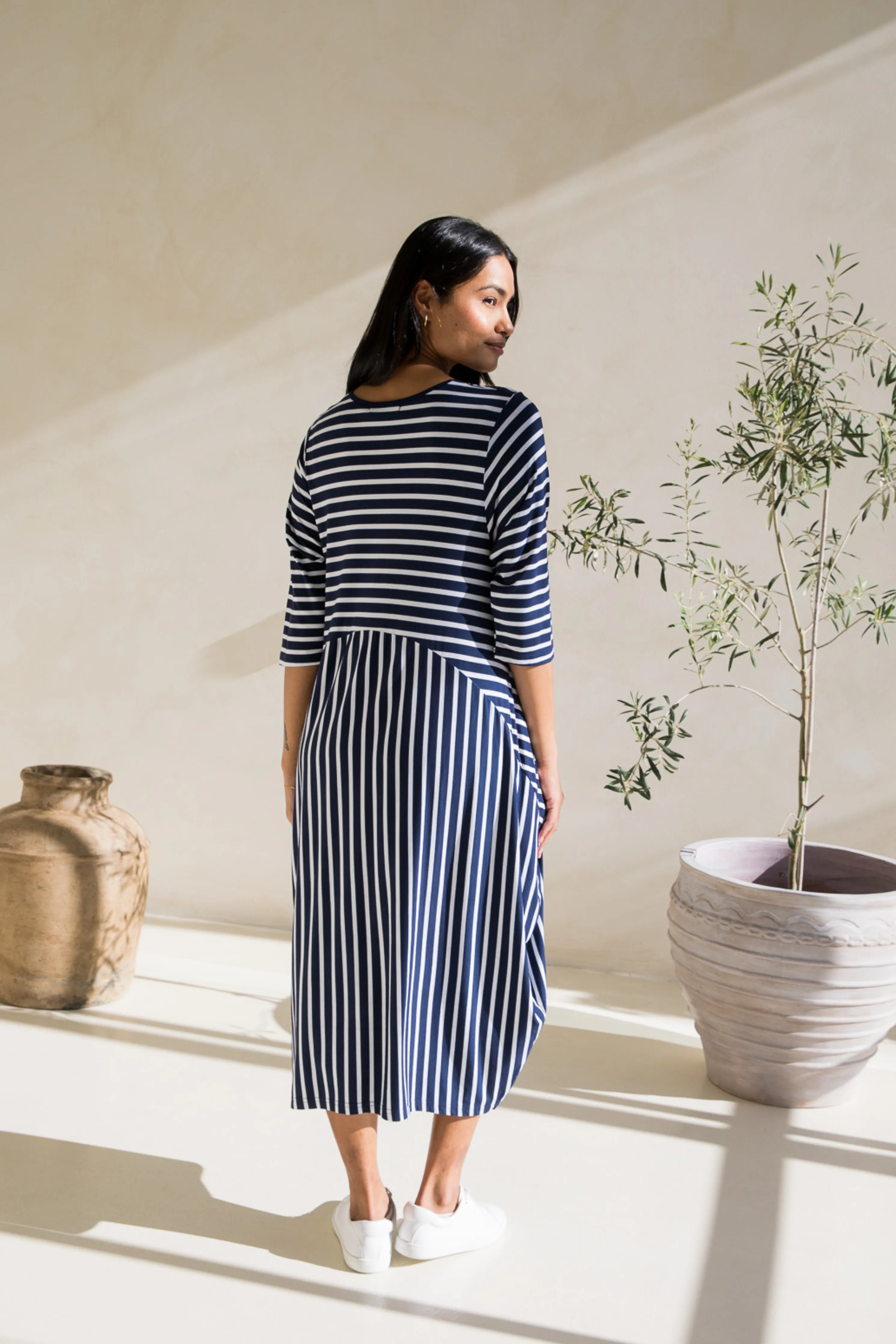 Alviva Dress in Navy/White Stripe