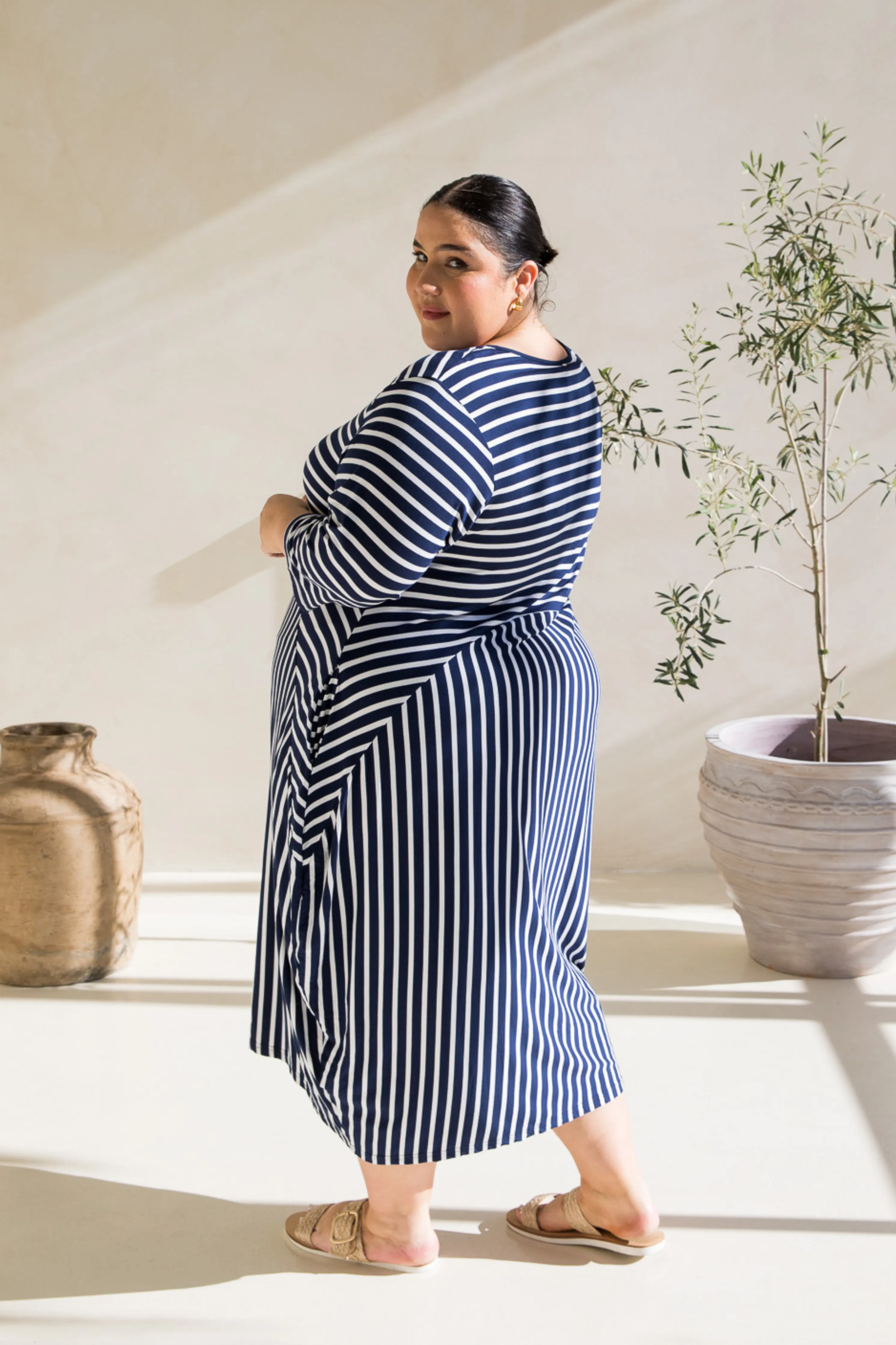 Alviva Dress in Navy/White Stripe