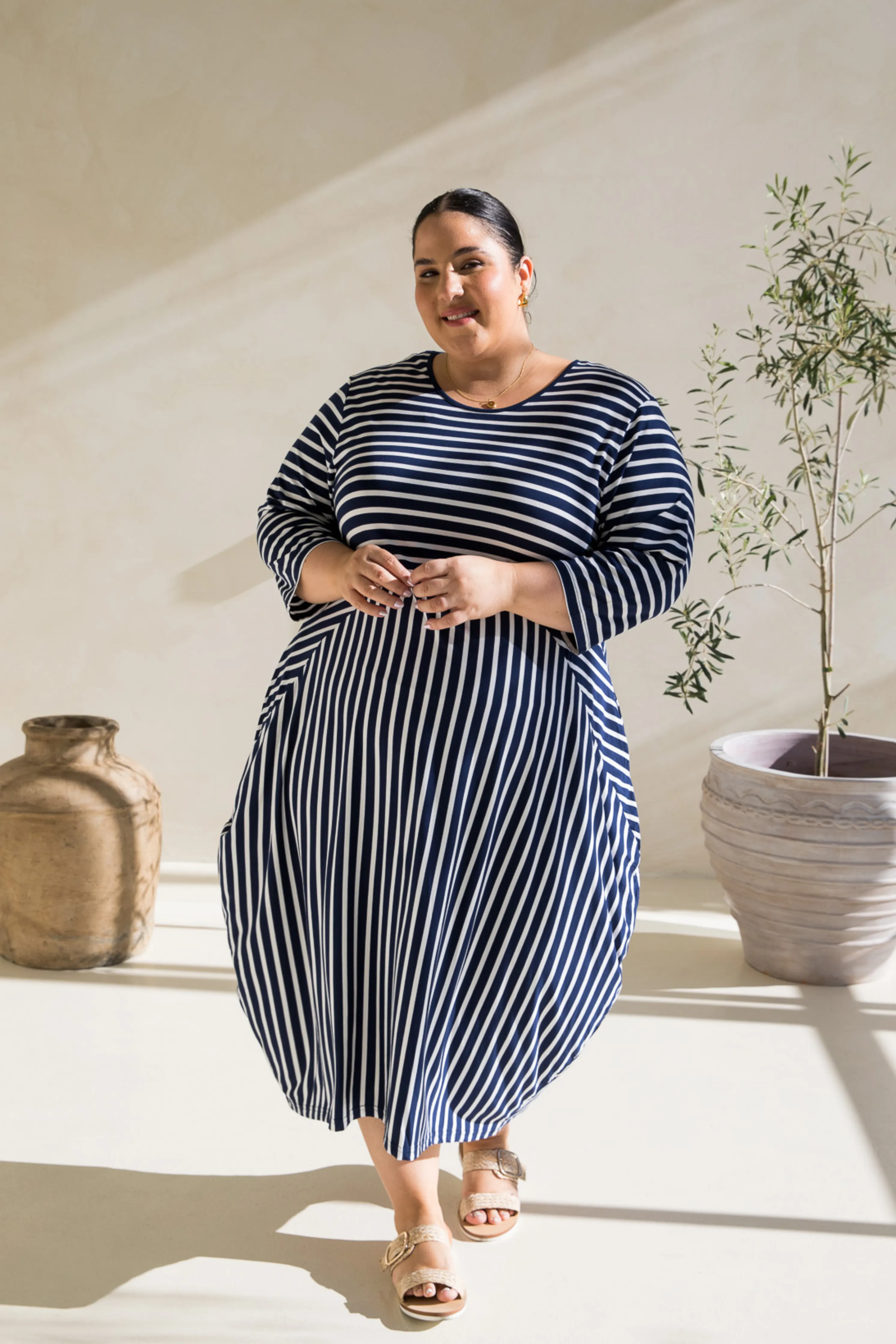 Alviva Dress in Navy/White Stripe