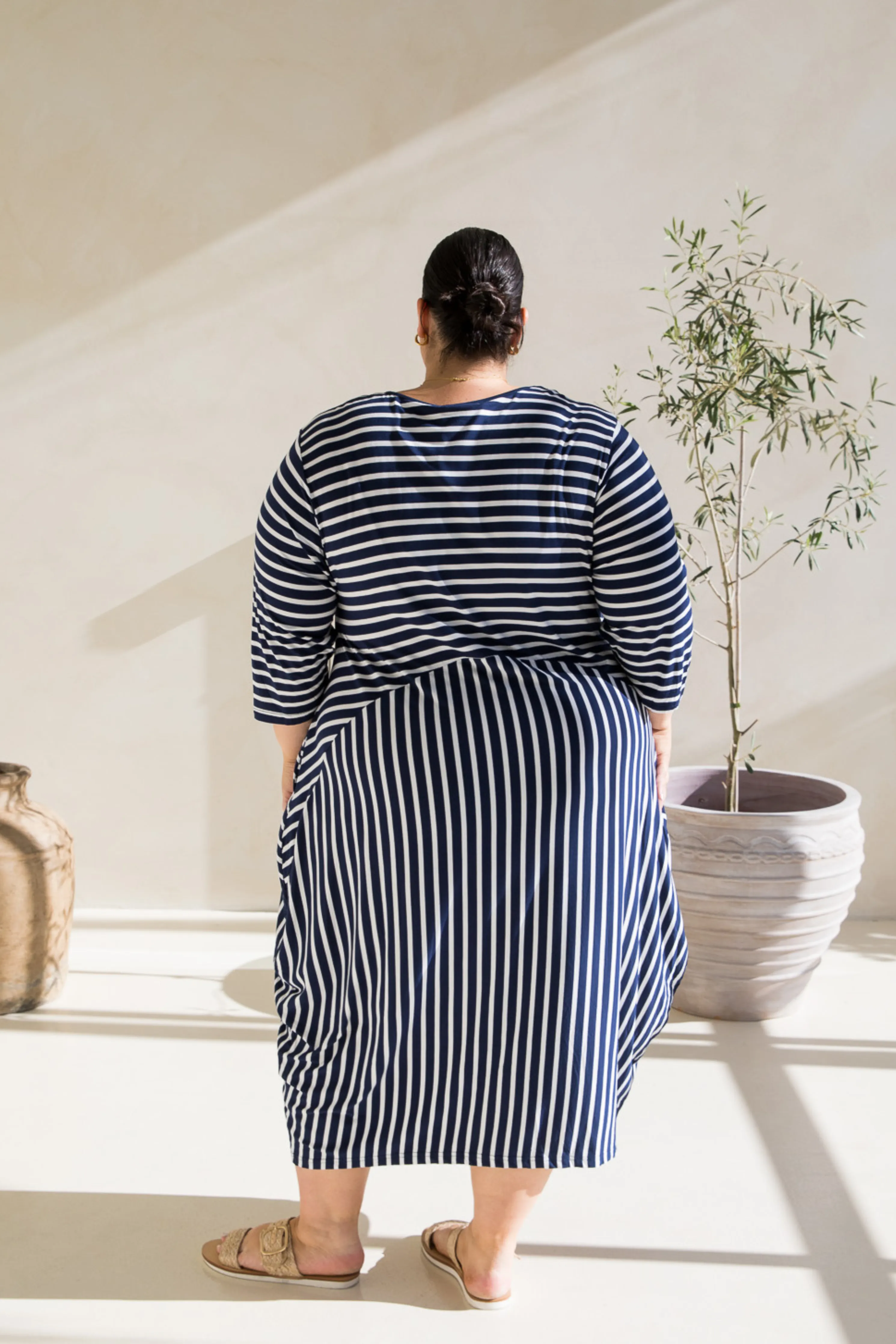 Alviva Dress in Navy/White Stripe