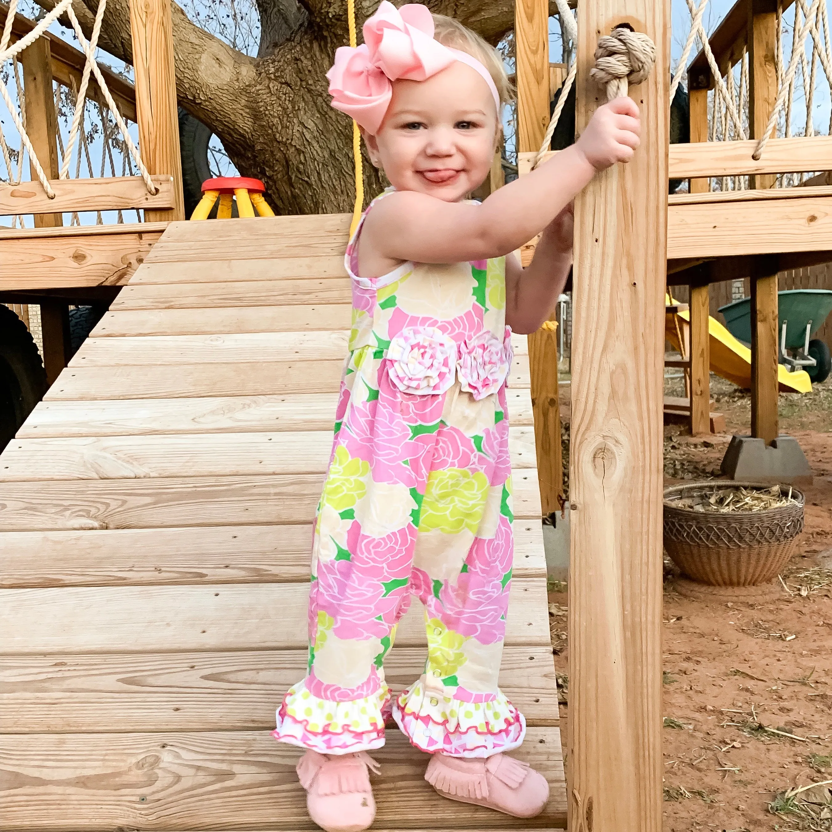 AnnLoren Boutique Spring Floral Baby Girls Ruffle Romper