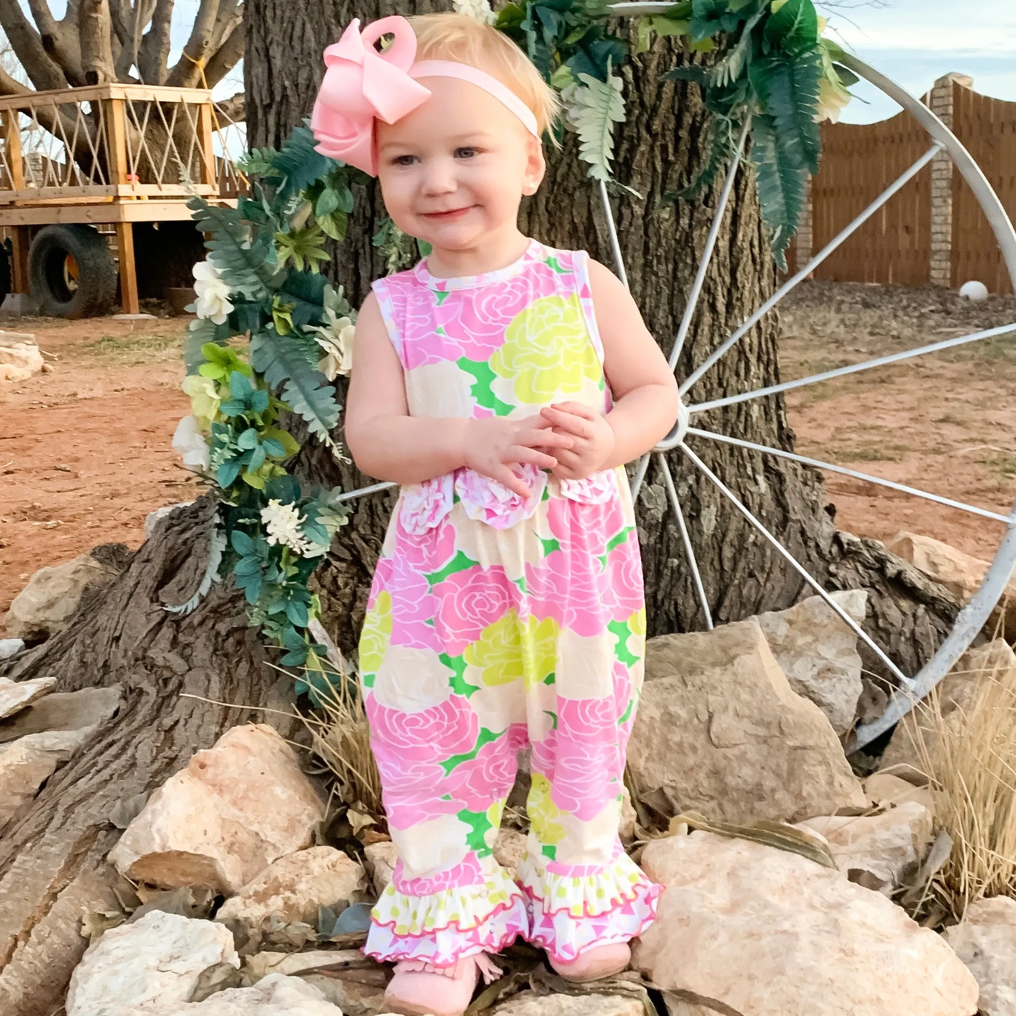 AnnLoren Boutique Spring Floral Baby Girls Ruffle Romper