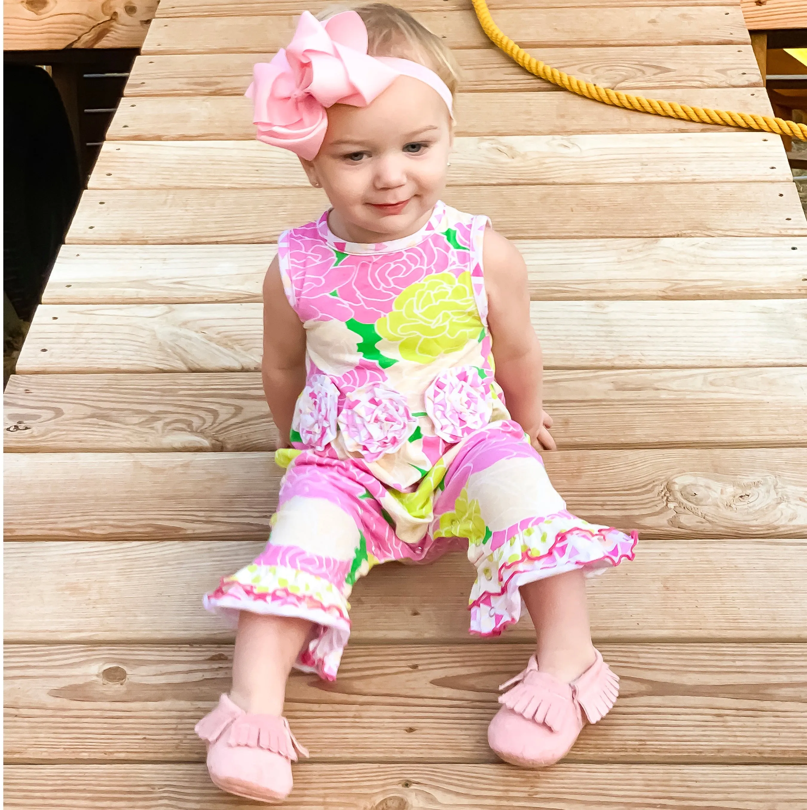 AnnLoren Boutique Spring Floral Baby Girls Ruffle Romper