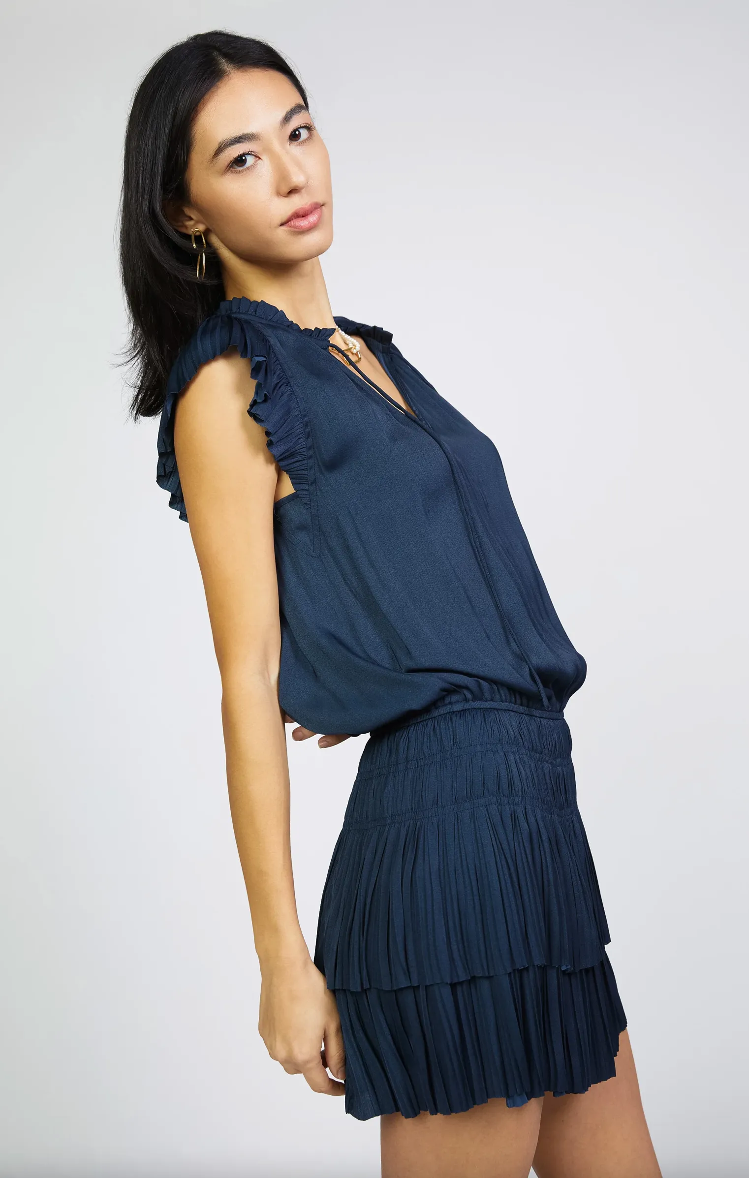 Anya Pleated Short Sleeve Dress