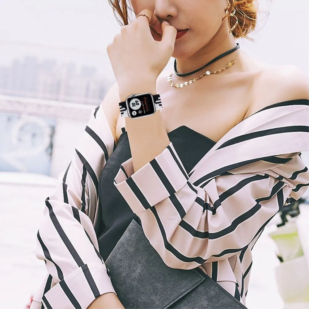 Apple Watch (45mm) elastic watch strap - Black / White Splicing / Size: S