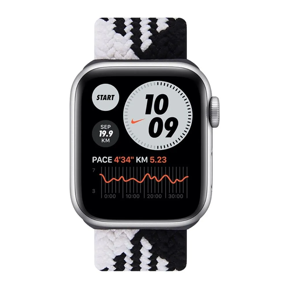 Apple Watch (45mm) elastic watch strap - Black / White Splicing / Size: S