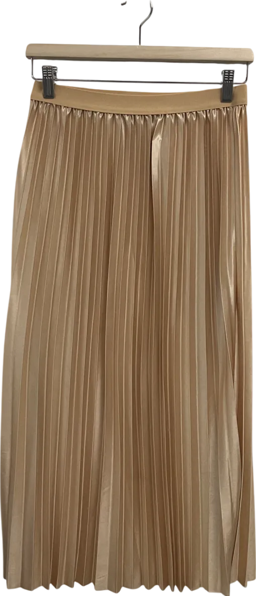 Beige Pleated Midaxi Skirt UK M