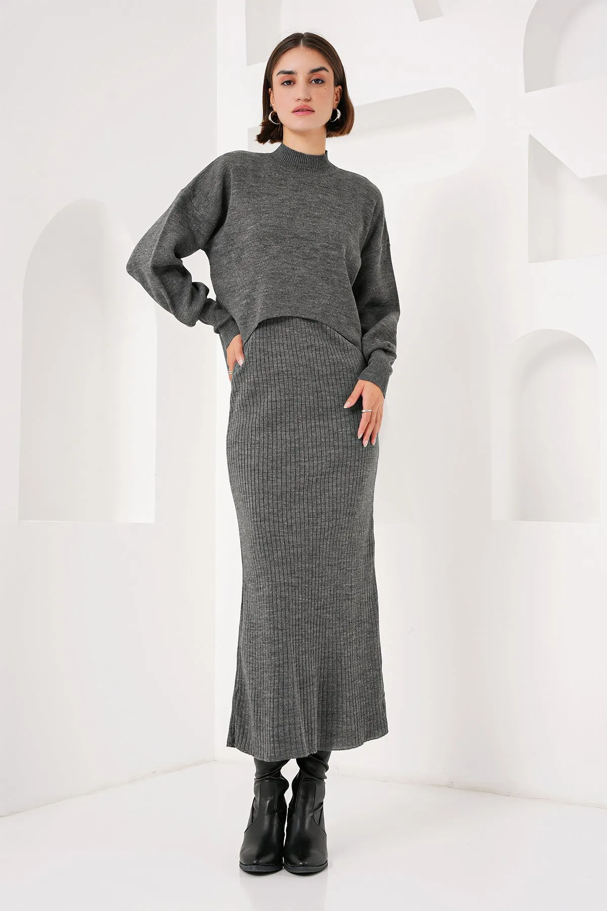 BGD Women Knit Dress Sweater Set - Gray - Avondale