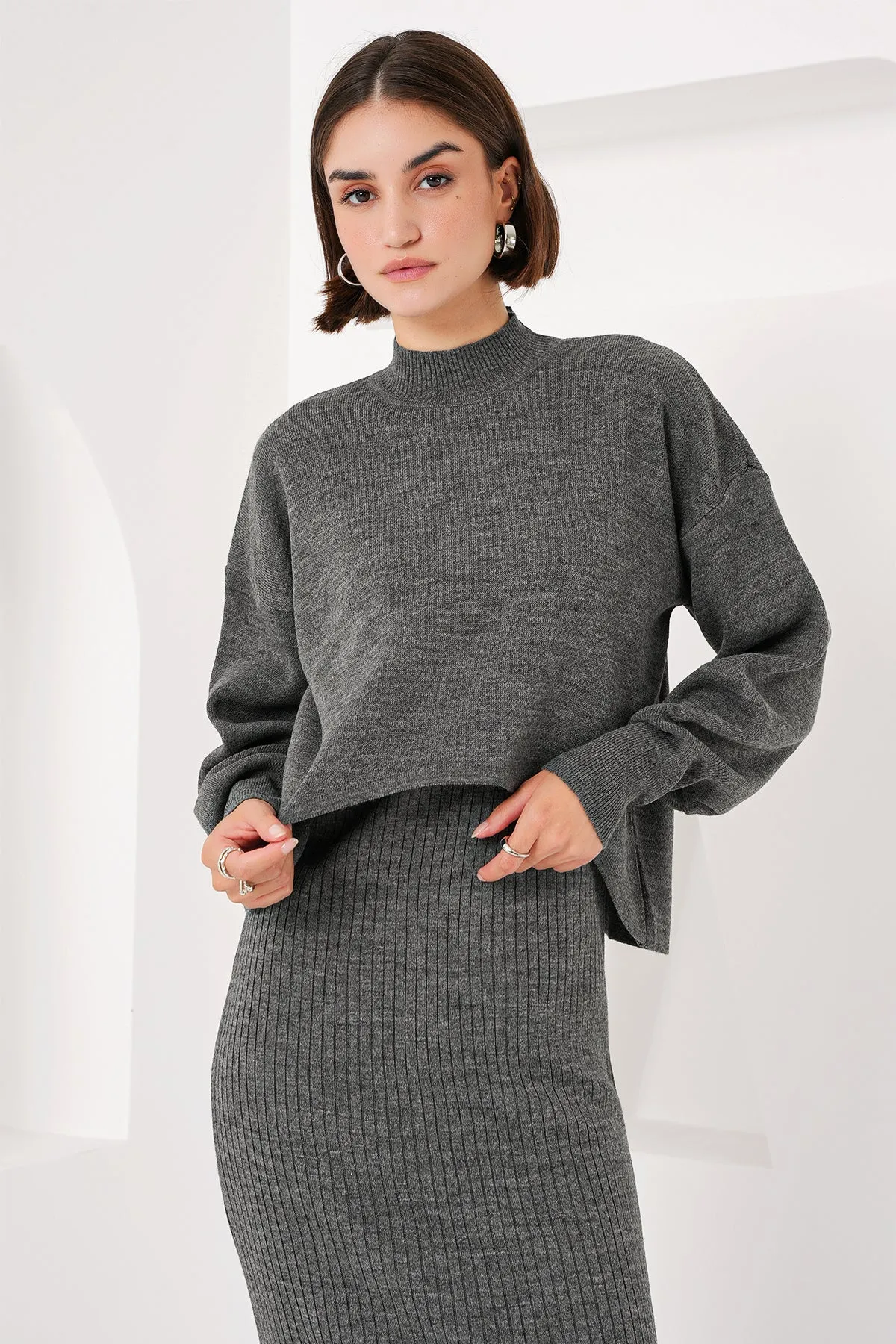 BGD Women Knit Dress Sweater Set - Gray - Avondale