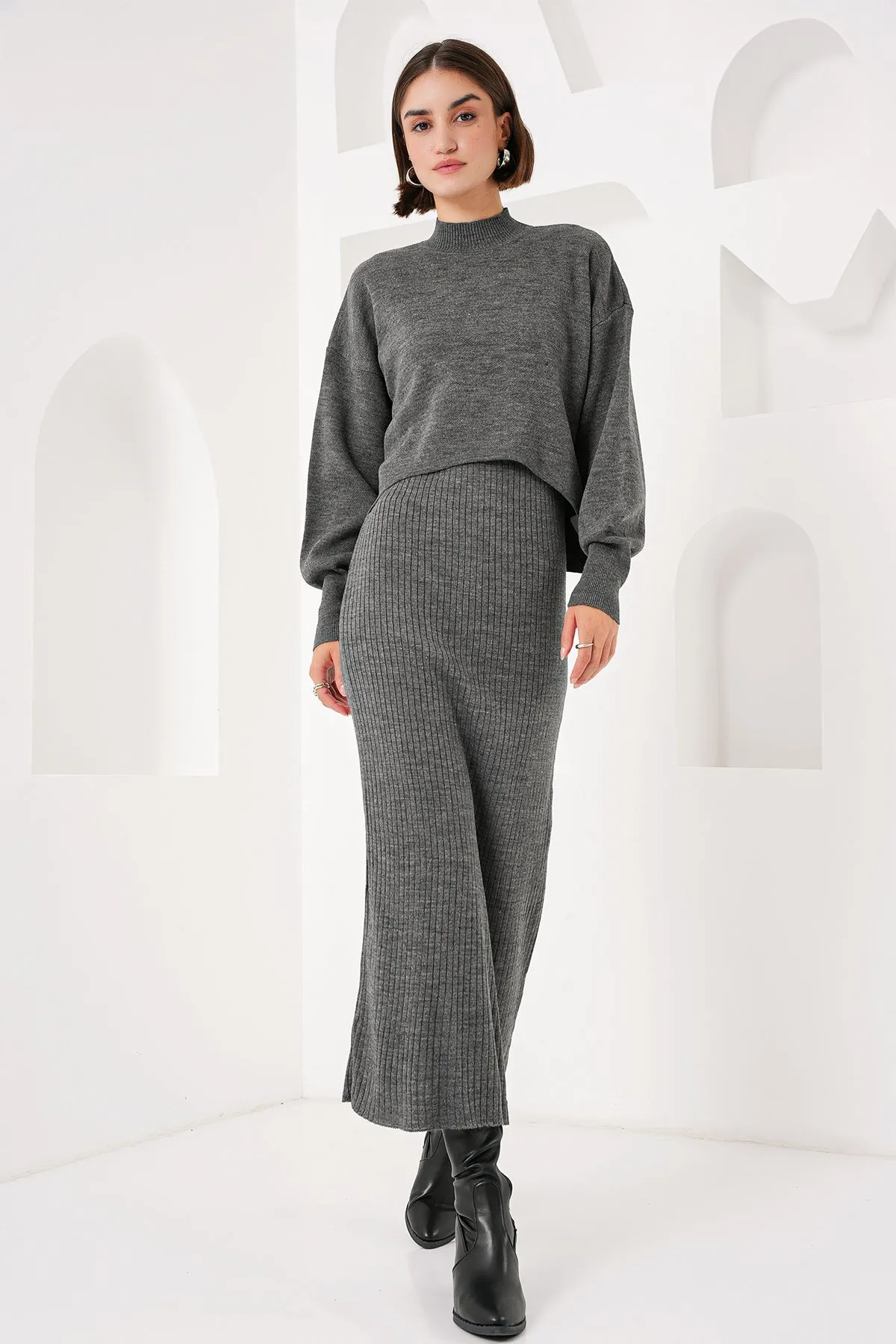 BGD Women Knit Dress Sweater Set - Gray - Avondale