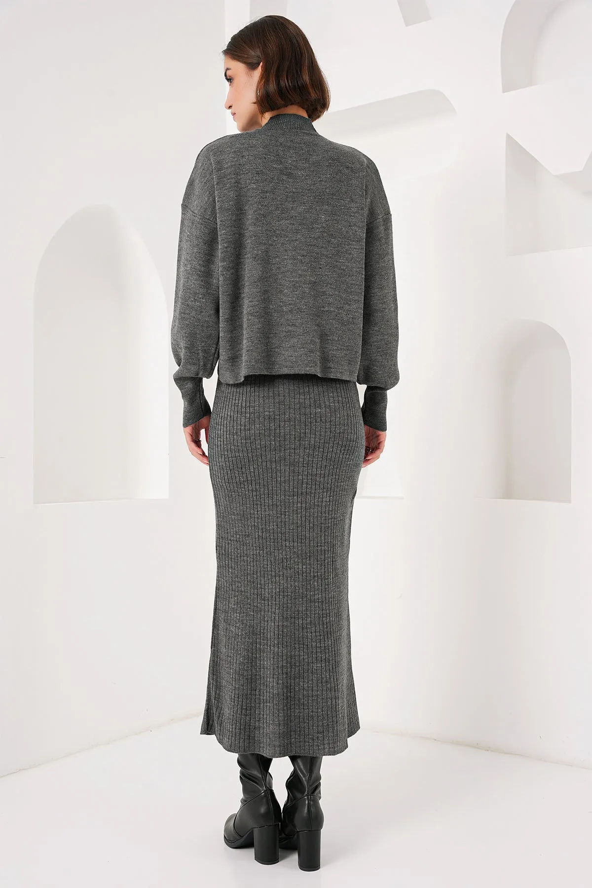 BGD Women Knit Dress Sweater Set - Gray - Avondale