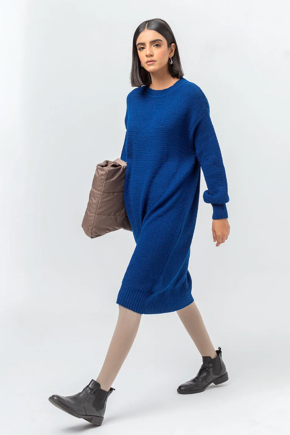 BLUE SWEATER KNIT DRESS