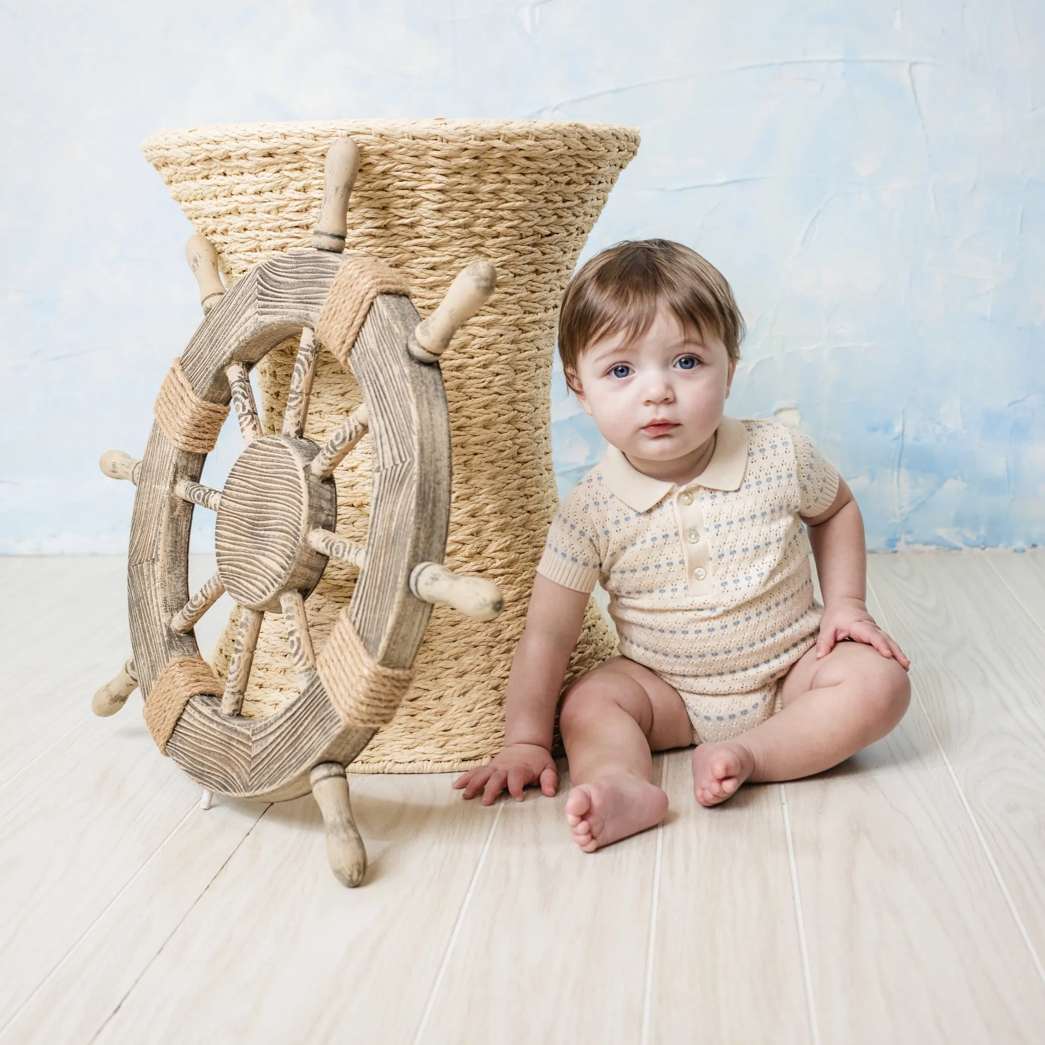 Boys Pointelle Jacquard Knit Romper