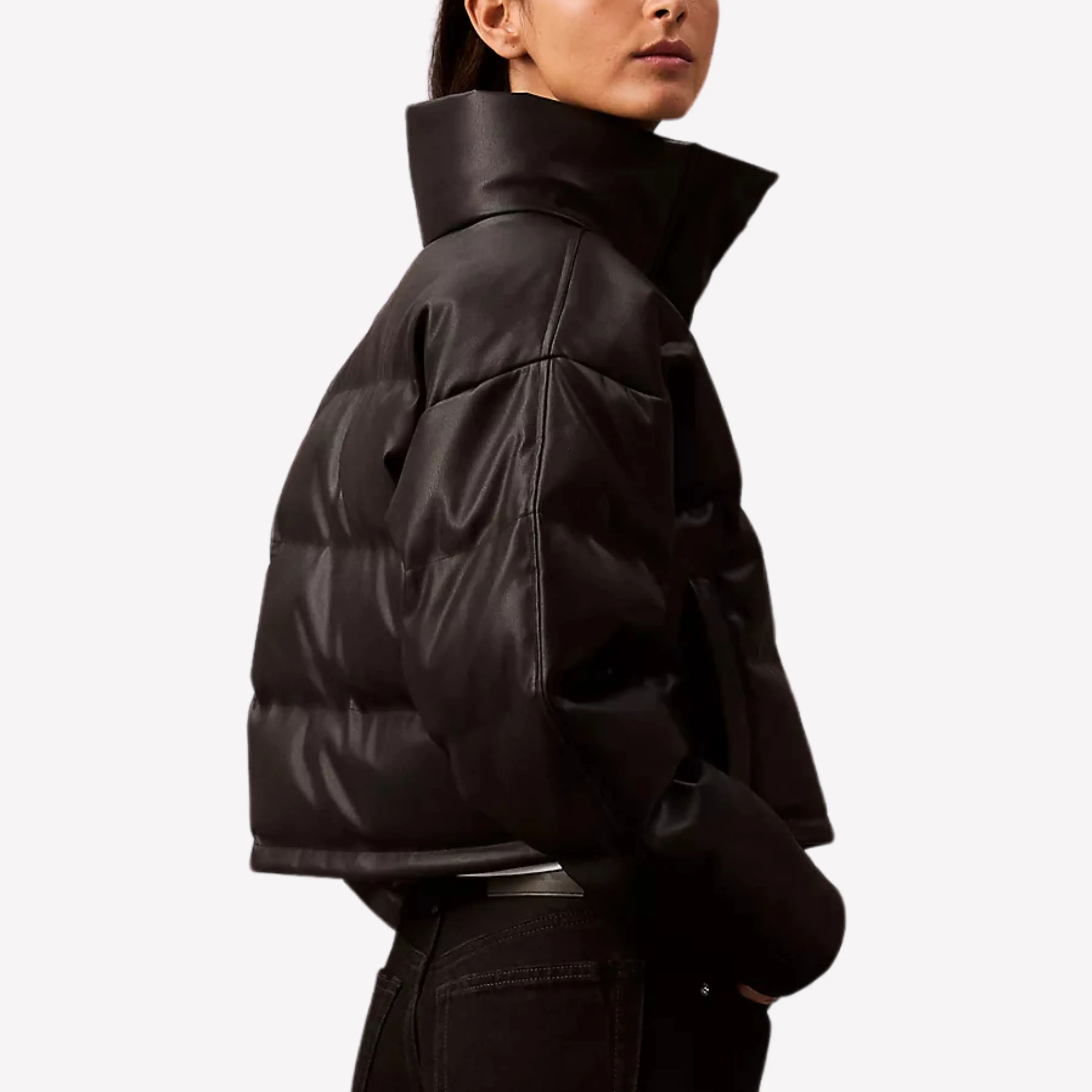 Calvin Klein Women Leather Puffer Jacket - Black Beauty