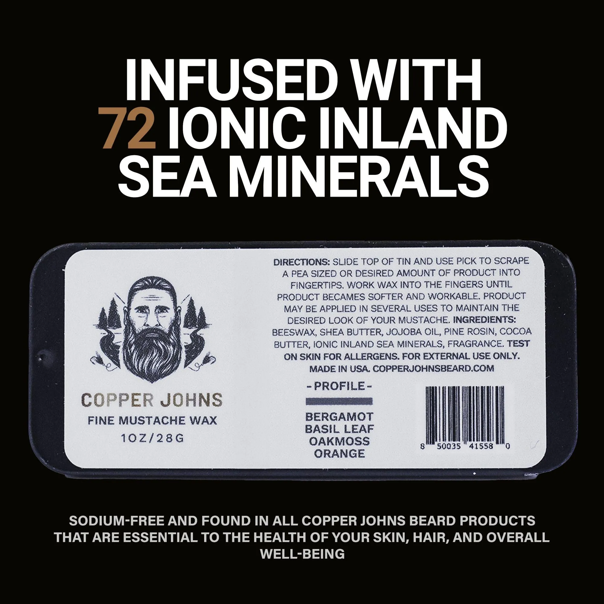 Copper Johns Mustache Wax | Promotes Clean & Well-Kept Mustache | Strong All-Day Hold | Made with Beeswax, Jojoba Oil & Sea Minerals | Nightfall | 1oz