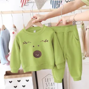 Corduroy Sports Long Sleeve Animal Printed Top & Pants Girls Clothing Wholesale
