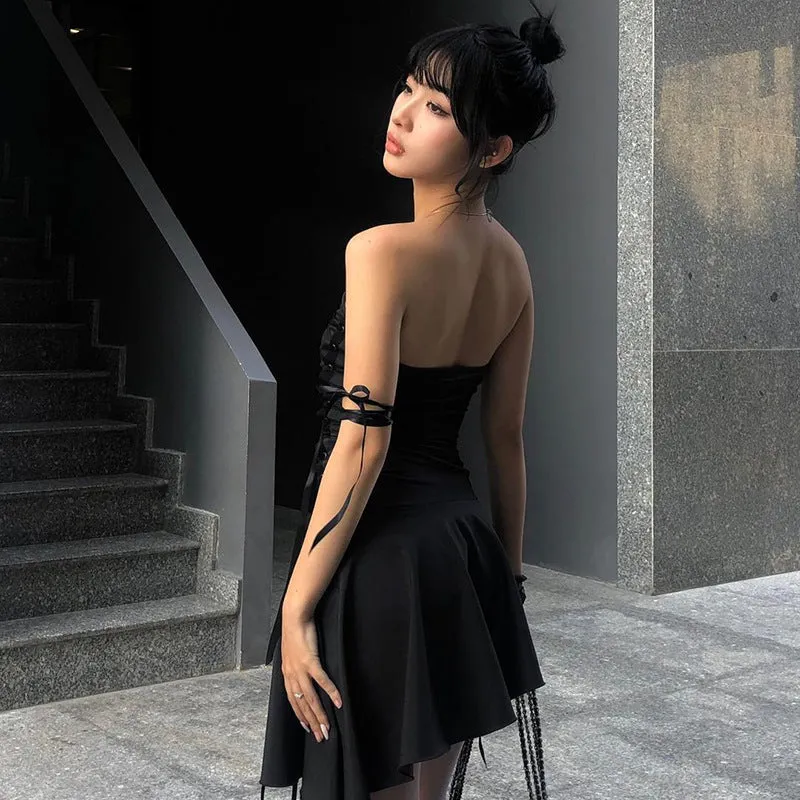 Dark Corset Strings Slim Dress