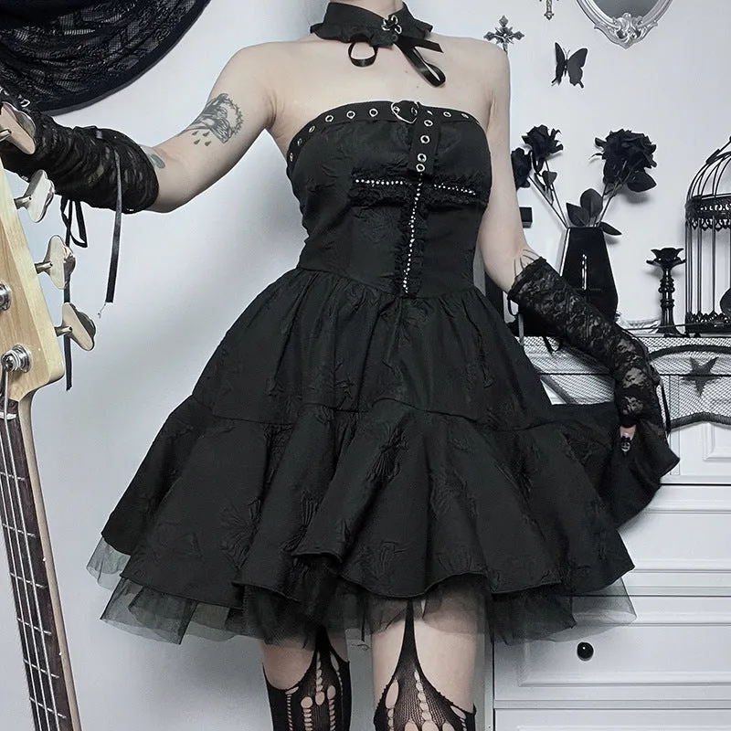 Dark Cross Slim Mesh Dress