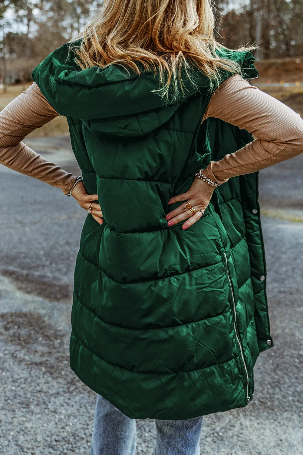 Elaine Hooded Quilted Long Vest Coat