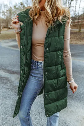 Elaine Hooded Quilted Long Vest Coat