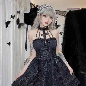 Elegant Lace Cross Collar Dress