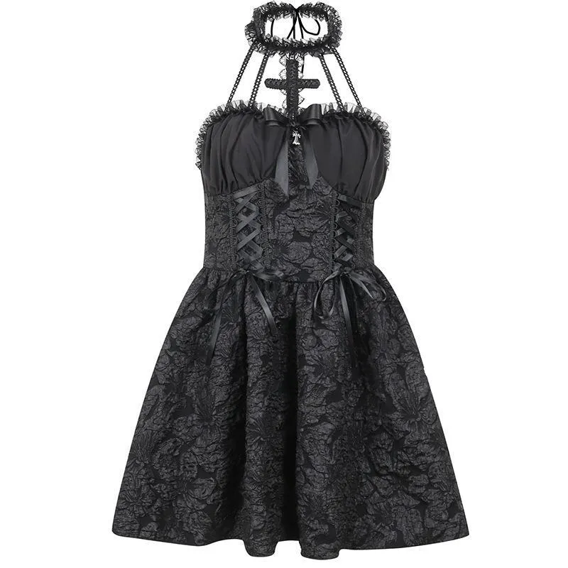 Elegant Lace Cross Collar Dress