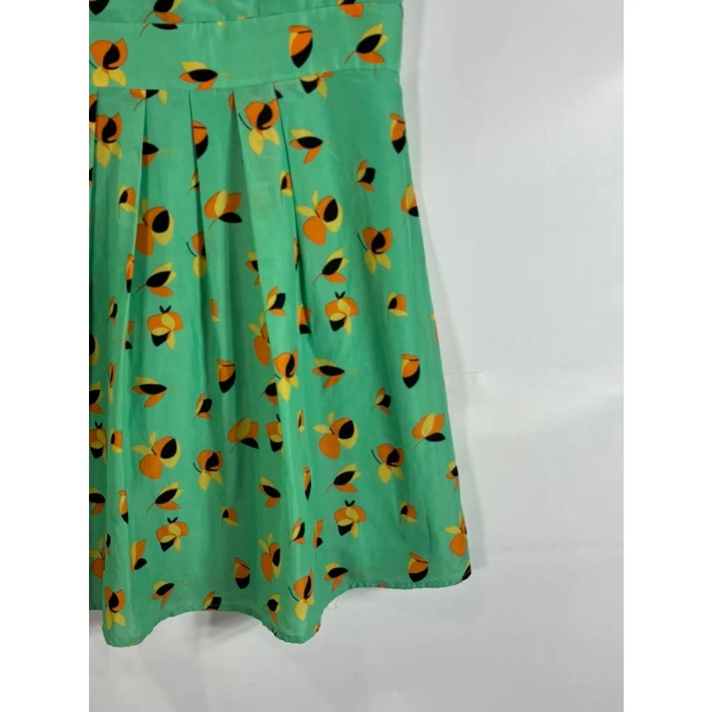 EMMELEE FRANCESCA Women's Green Floral Print Pleated Skirt Mini Dress SZ L