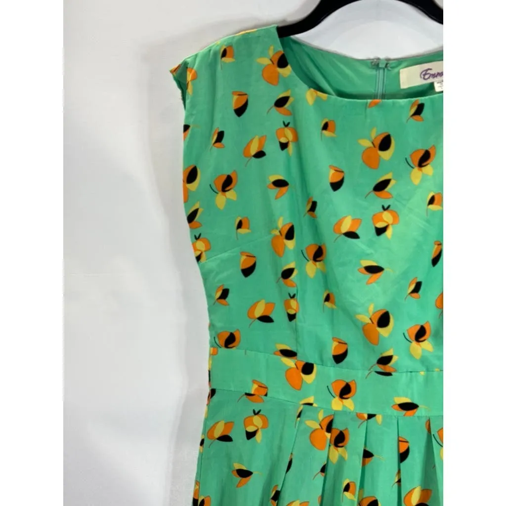 EMMELEE FRANCESCA Women's Green Floral Print Pleated Skirt Mini Dress SZ L