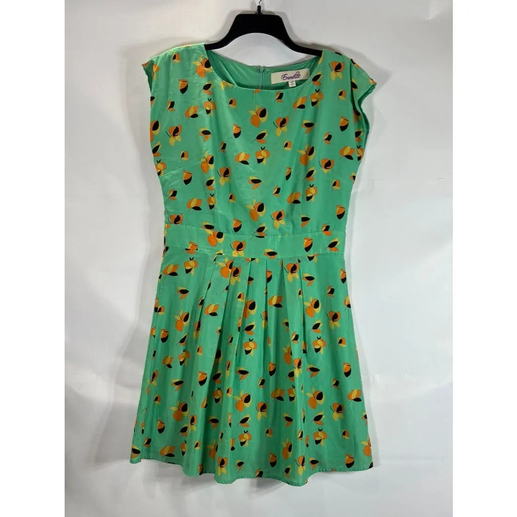 EMMELEE FRANCESCA Women's Green Floral Print Pleated Skirt Mini Dress SZ L