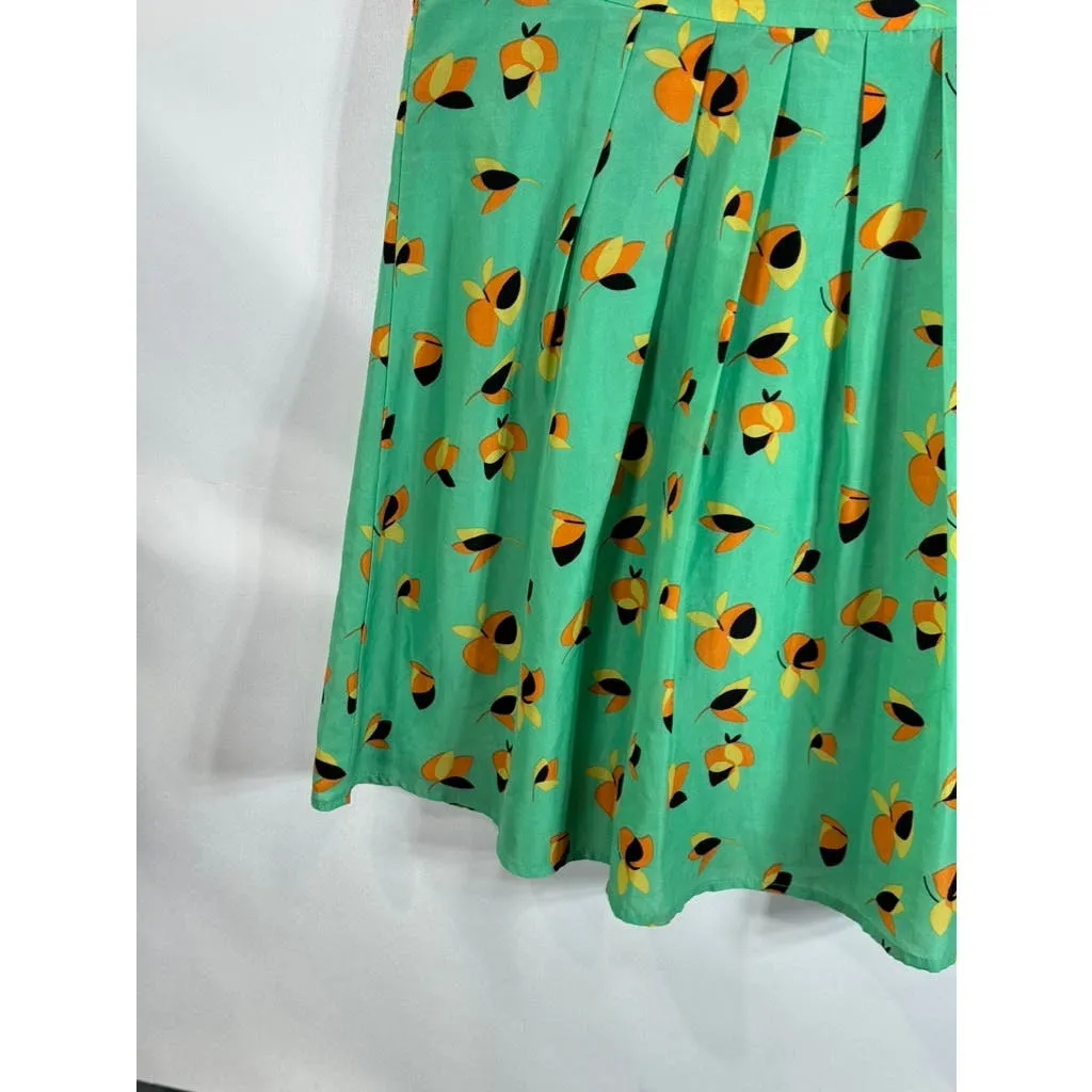 EMMELEE FRANCESCA Women's Green Floral Print Pleated Skirt Mini Dress SZ L