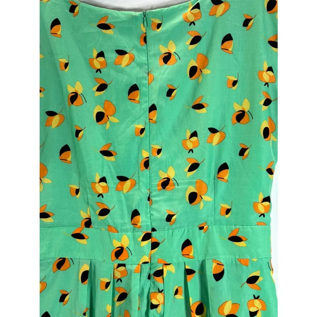 EMMELEE FRANCESCA Women's Green Floral Print Pleated Skirt Mini Dress SZ L