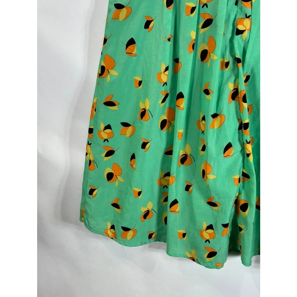 EMMELEE FRANCESCA Women's Green Floral Print Pleated Skirt Mini Dress SZ L