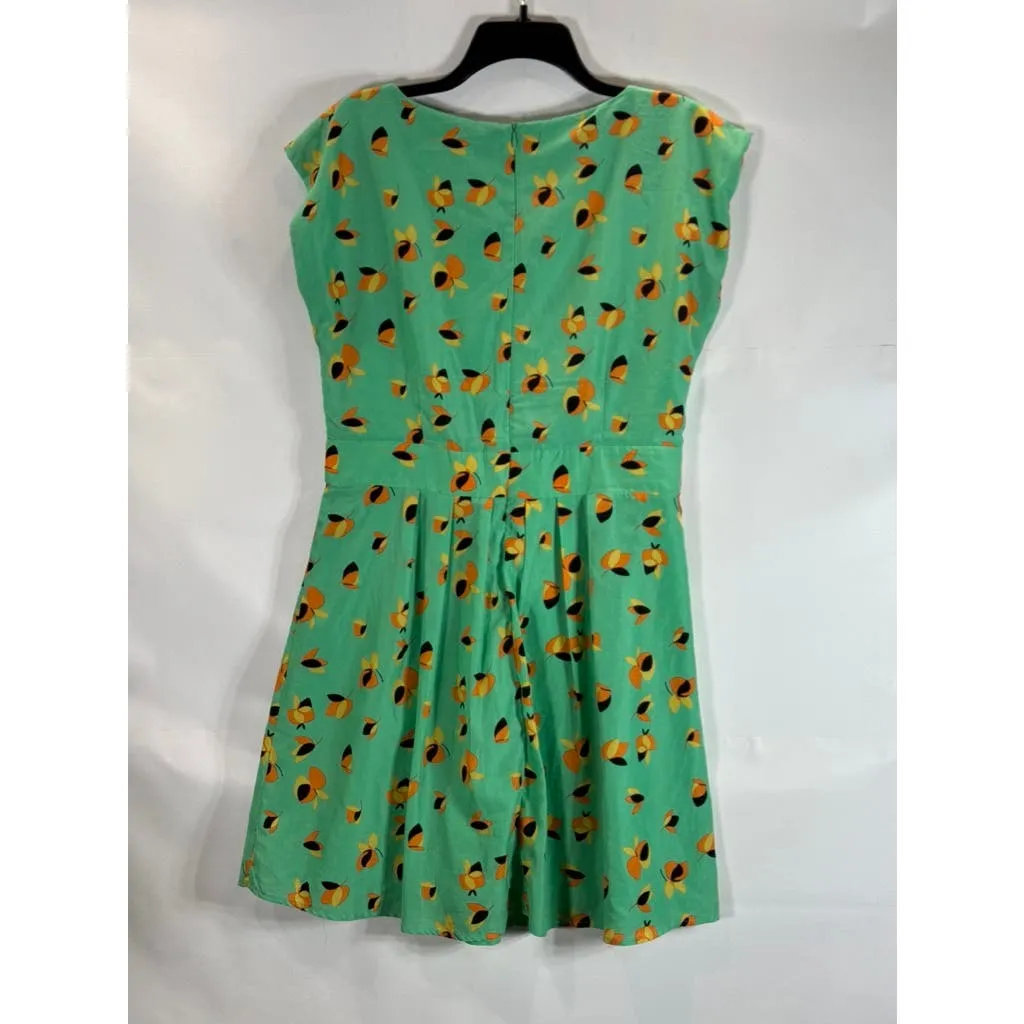 EMMELEE FRANCESCA Women's Green Floral Print Pleated Skirt Mini Dress SZ L