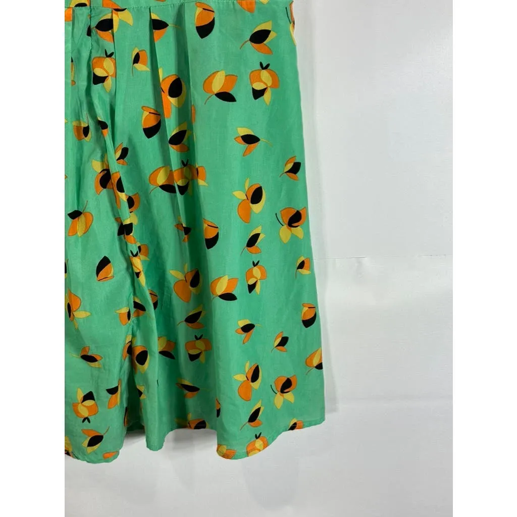 EMMELEE FRANCESCA Women's Green Floral Print Pleated Skirt Mini Dress SZ L