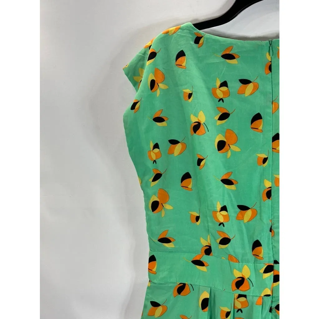 EMMELEE FRANCESCA Women's Green Floral Print Pleated Skirt Mini Dress SZ L