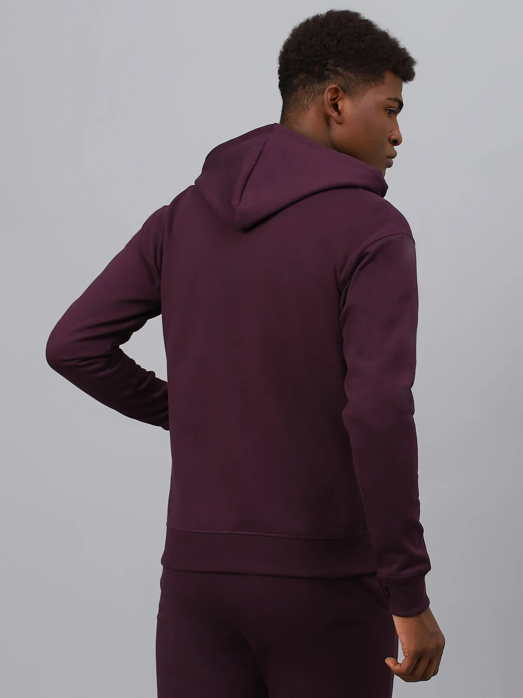 Fitkin Men Purple Zipper Fleece Hooded Jacket