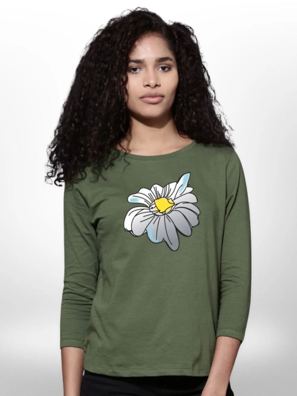 Flower Printed  4 Quarter Sleeve  T-Shirt
