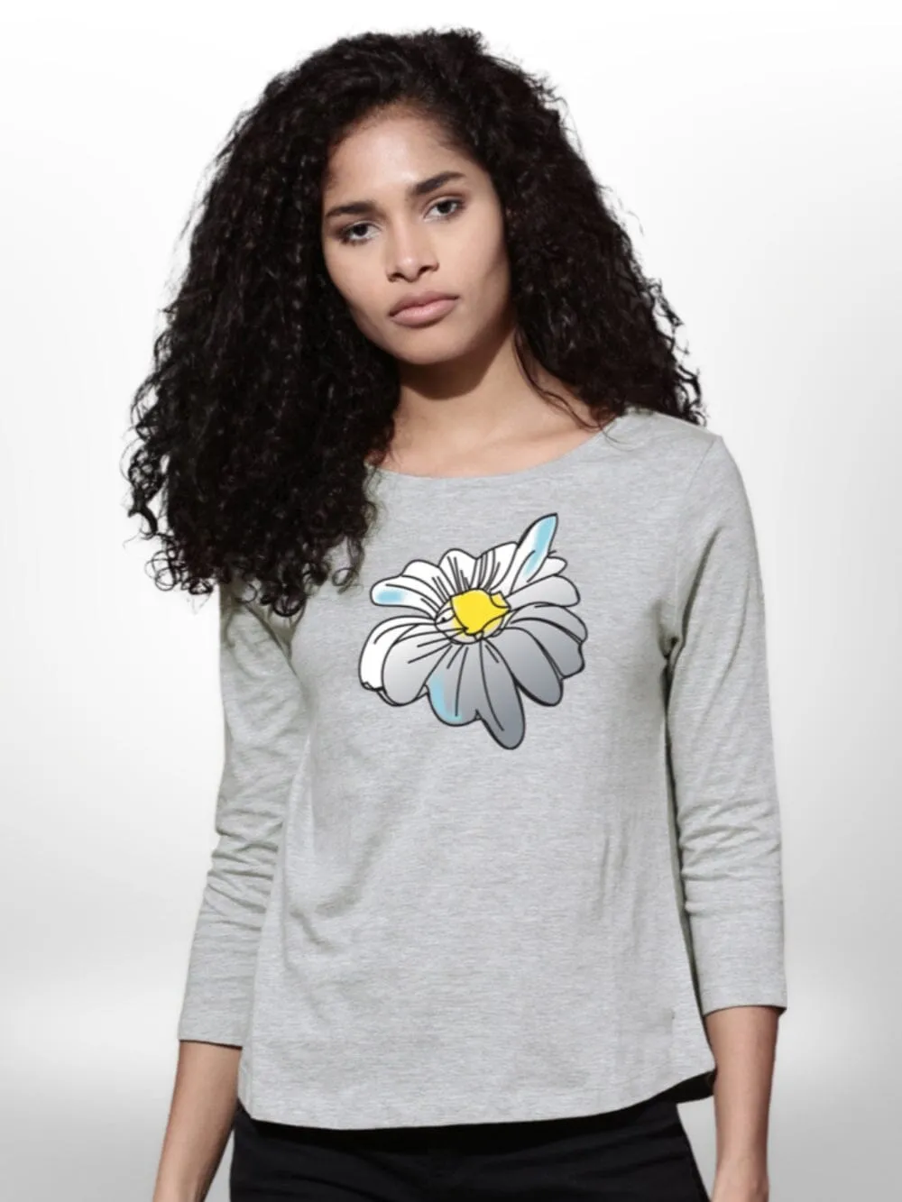 Flower Printed  4 Quarter Sleeve  T-Shirt