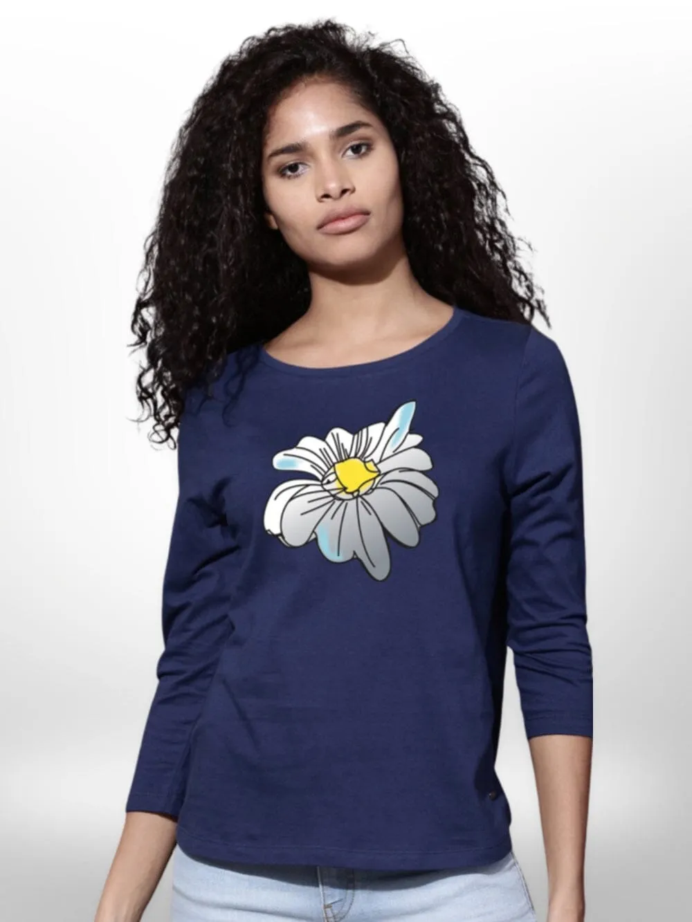 Flower Printed  4 Quarter Sleeve  T-Shirt
