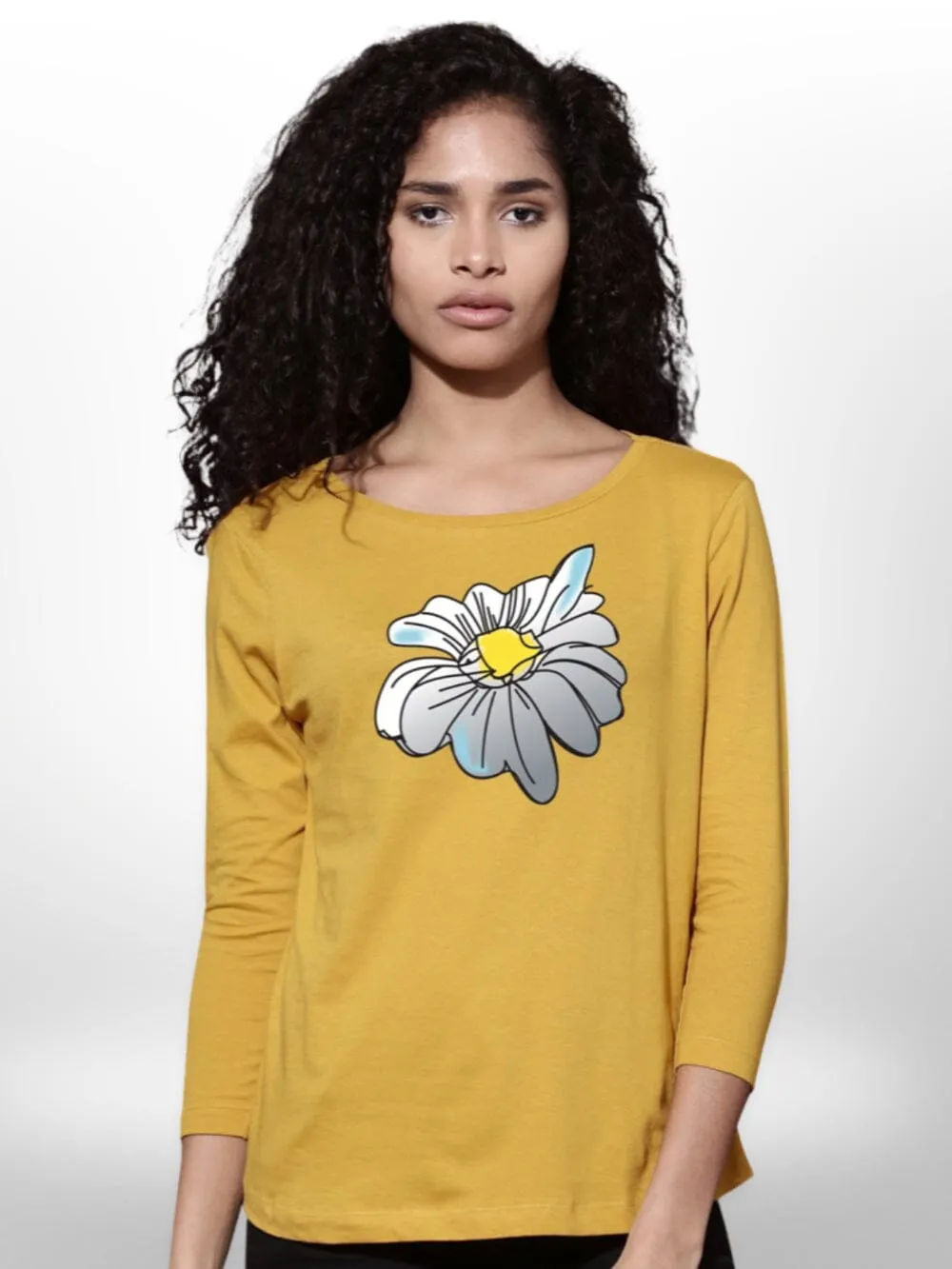 Flower Printed  4 Quarter Sleeve  T-Shirt