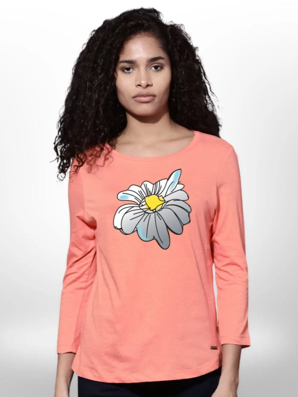 Flower Printed  4 Quarter Sleeve  T-Shirt