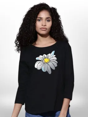 Flower Printed  4 Quarter Sleeve  T-Shirt