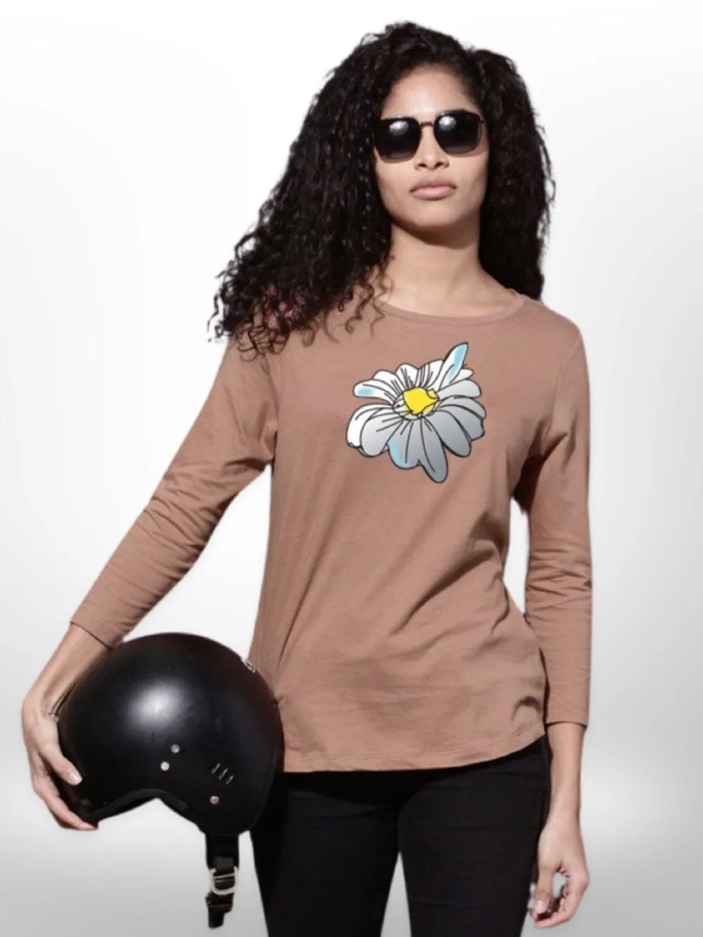 Flower Printed  4 Quarter Sleeve  T-Shirt