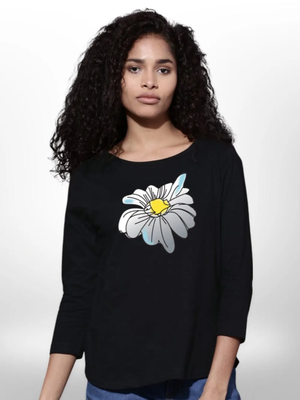 Flower Printed  4 Quarter Sleeve  T-Shirt