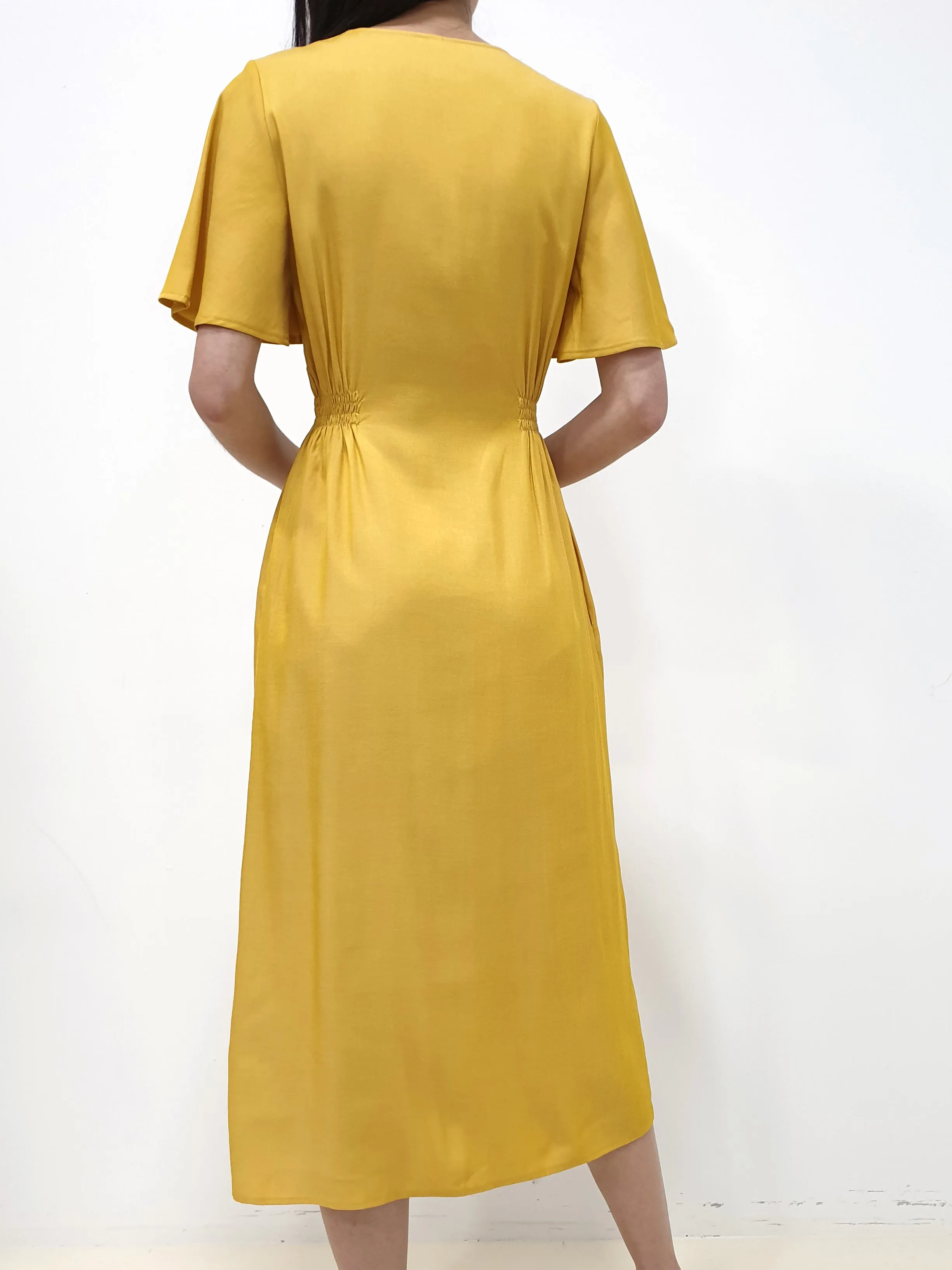 Flutter Sleeve Button Down Dress - Yellow (Non-returnable)
