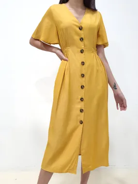 Flutter Sleeve Button Down Dress - Yellow (Non-returnable)